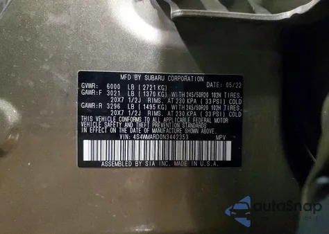 2022 Subaru Ascent Touring из США, поврежденный, VIN 4S4WMARD0N3442353